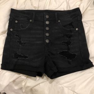 Black distressed shorts